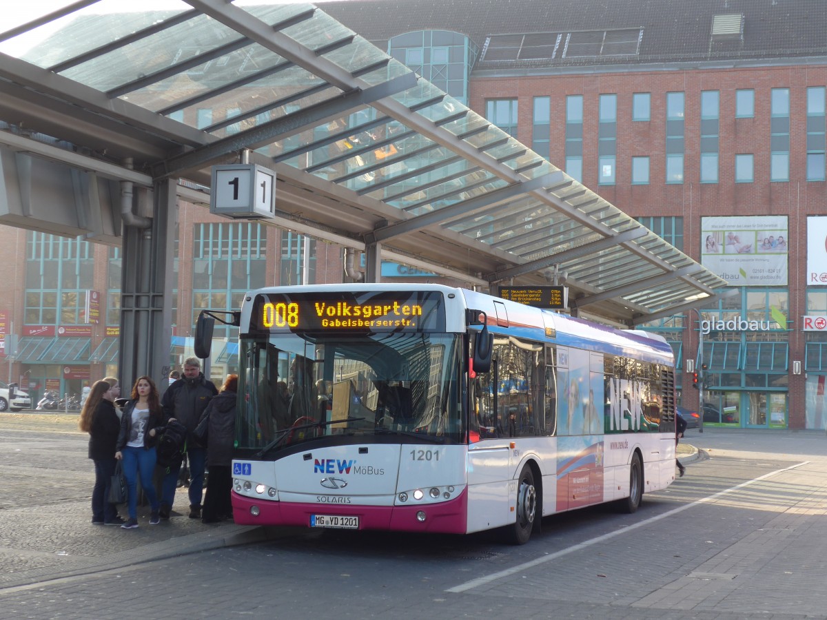 (157'322) - MBus, Mnchengladbach - Nr. 1201/MG-YD 1201 - Solaris am 22. November 2014 beim Hauptbahnhof Mnchengladbach