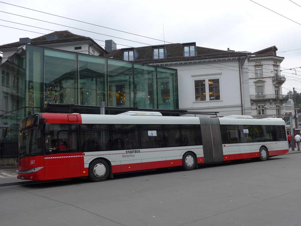 (157'616) - SW Winterthur - Nr. 347/ZH 766'347 - Solaris am 6. Dezember 2014 beim Hauptbahnhof Winterthur