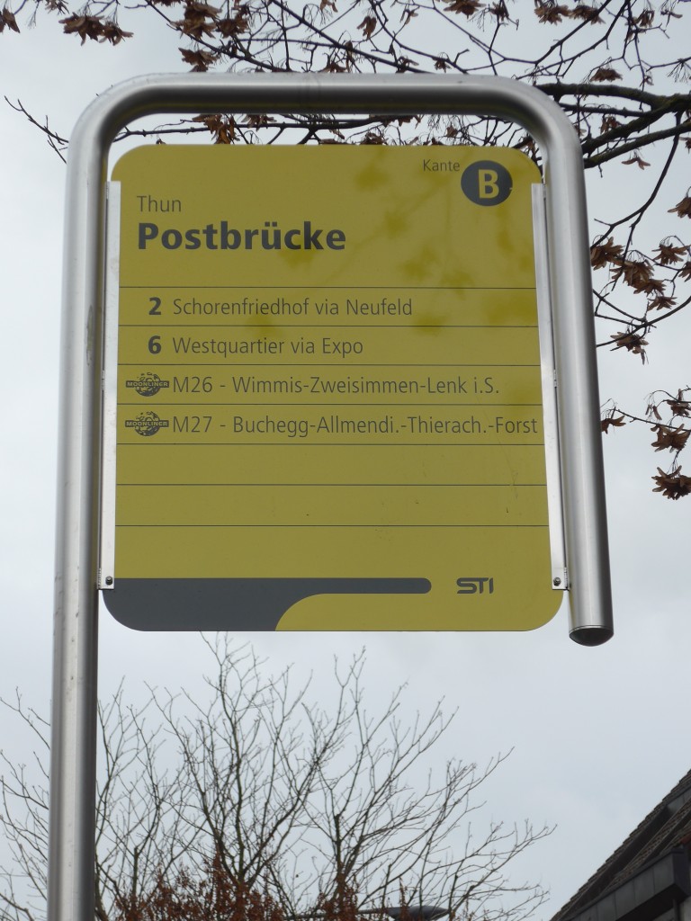 (157'718) - STI-Haltestelle - Thun, Postbr�cke - am 8. Dezember 2014
