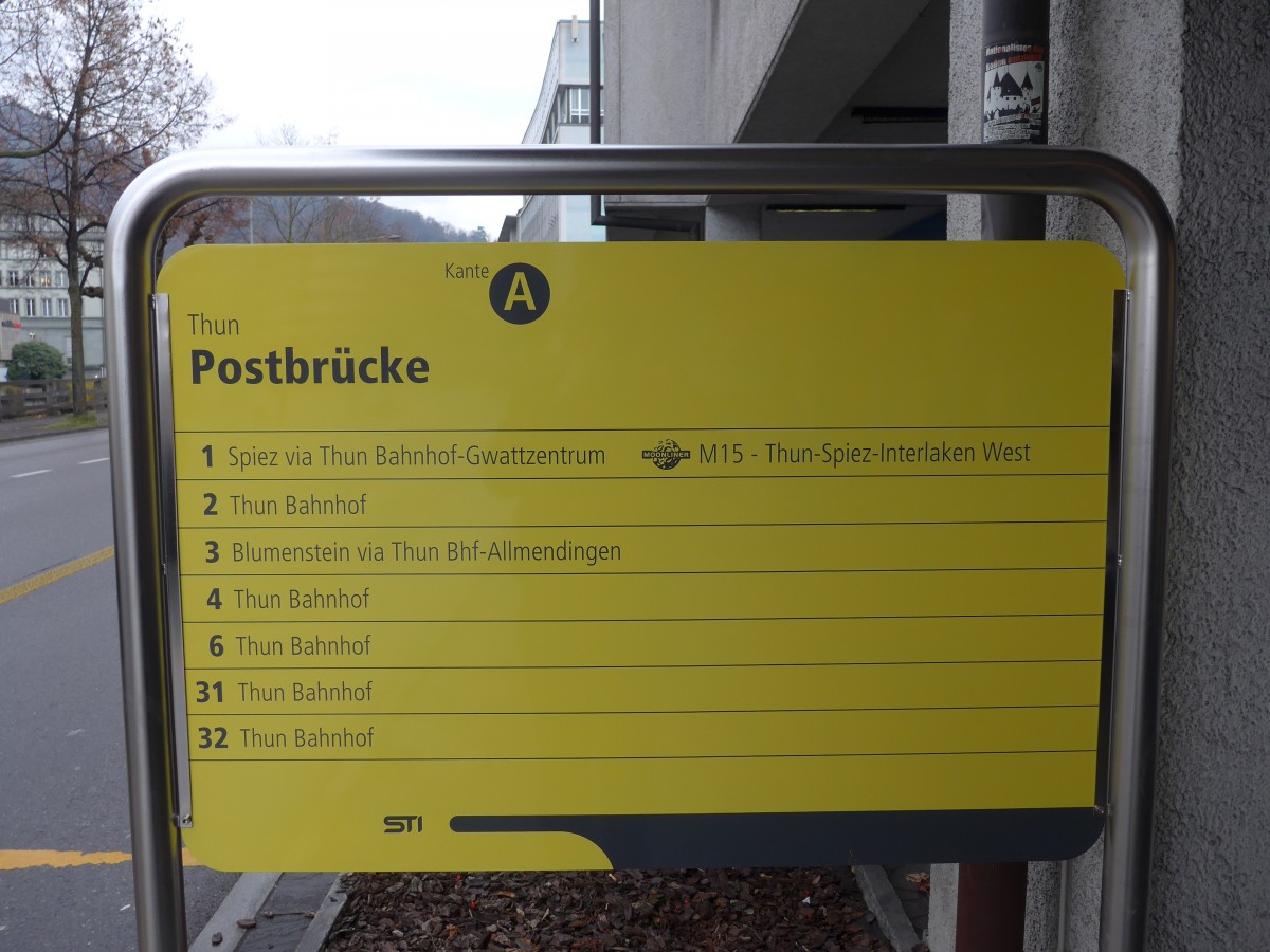 (157'719) - STI-Haltestelle - Thun, Postbr�cke - am 8. Dezember 2014
