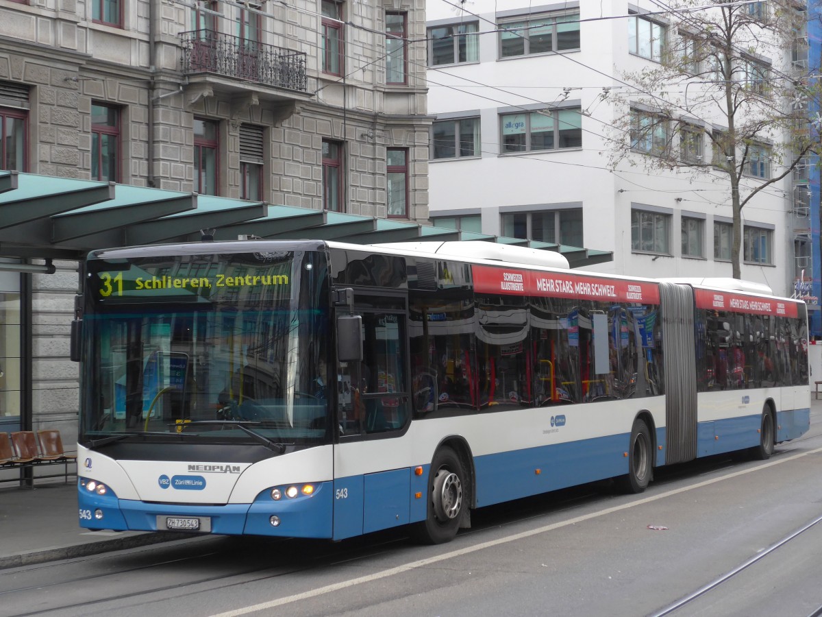 (157'743) - VBZ Zrich - Nr. 543/ZH 730'543 - Neoplan am 14. Dezember 2014 in Zrich, Lwenplatz