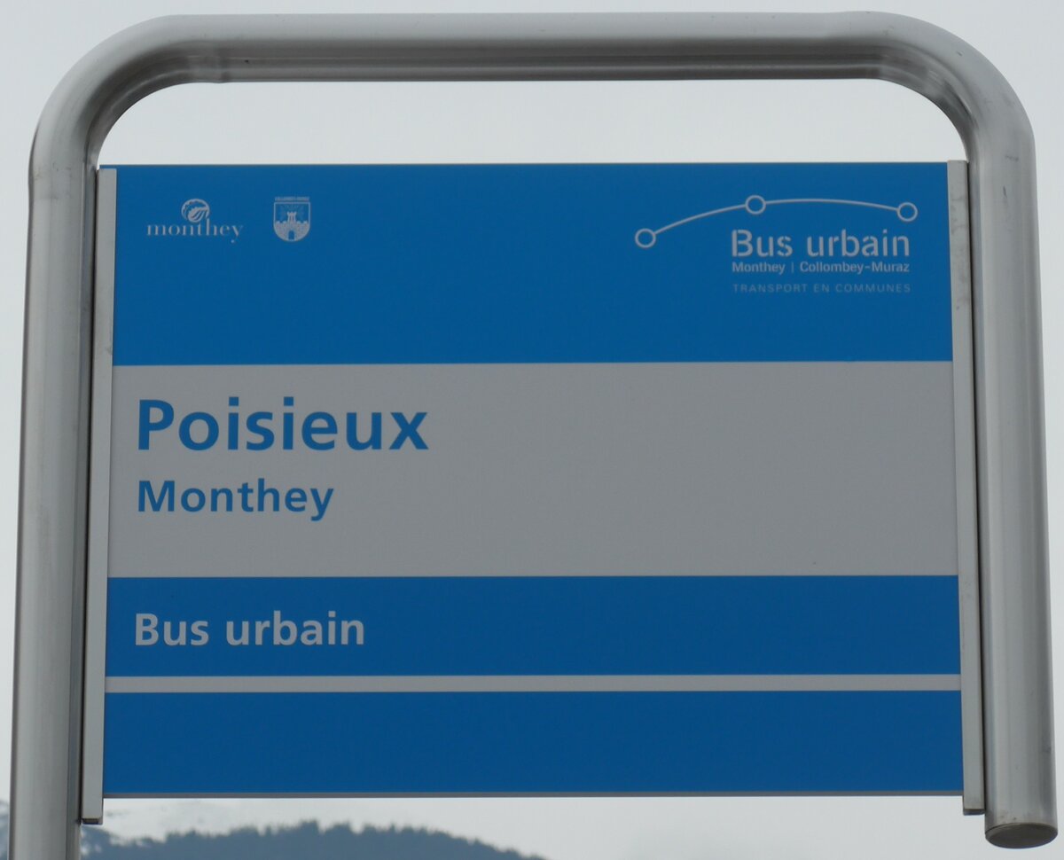 (158'169) - Bus urbain-Haltestellenschild - Monthey, Poisieux - am 2. Januar 2015