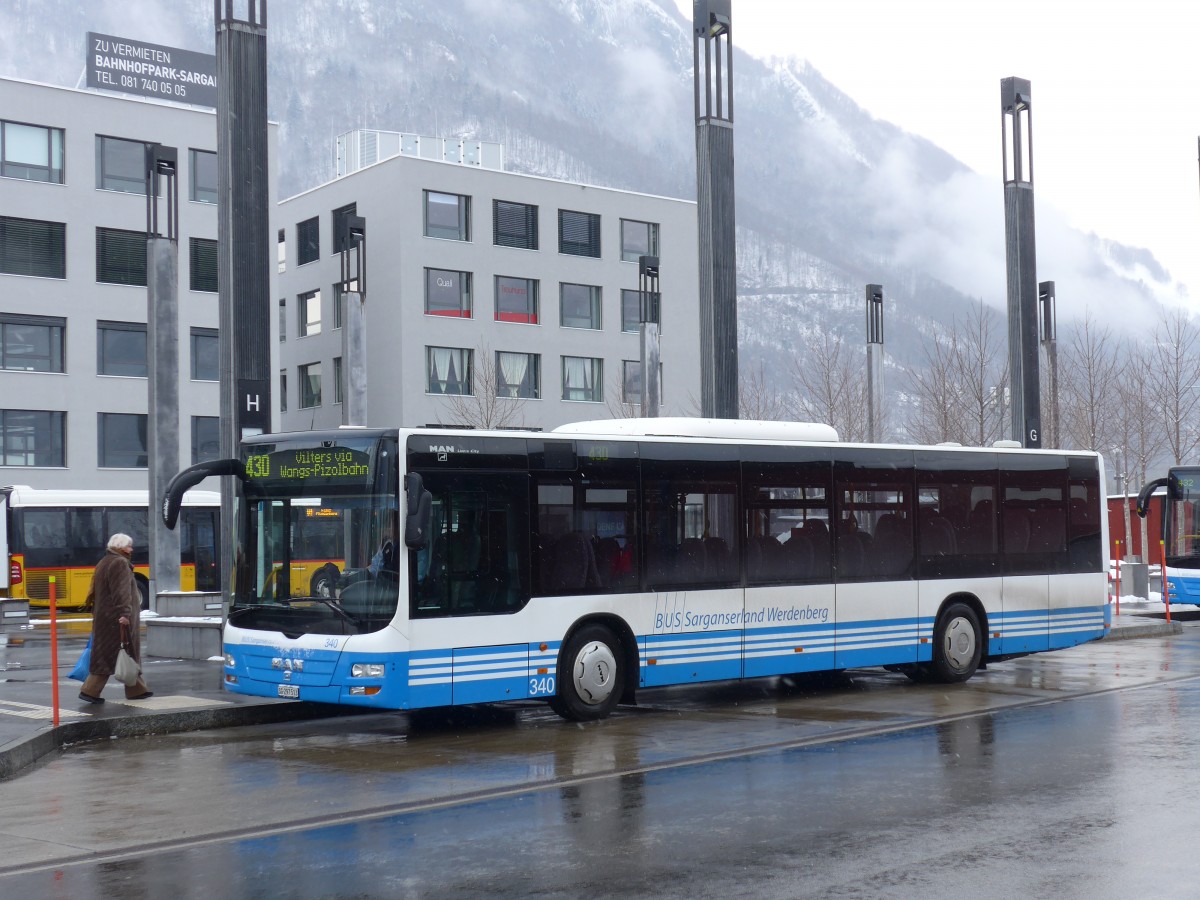 (158'528) - BSW Sargans - Nr. 340/SG 297'513 - MAN am 1. Februar 2015 beim Bahnhof Sargans