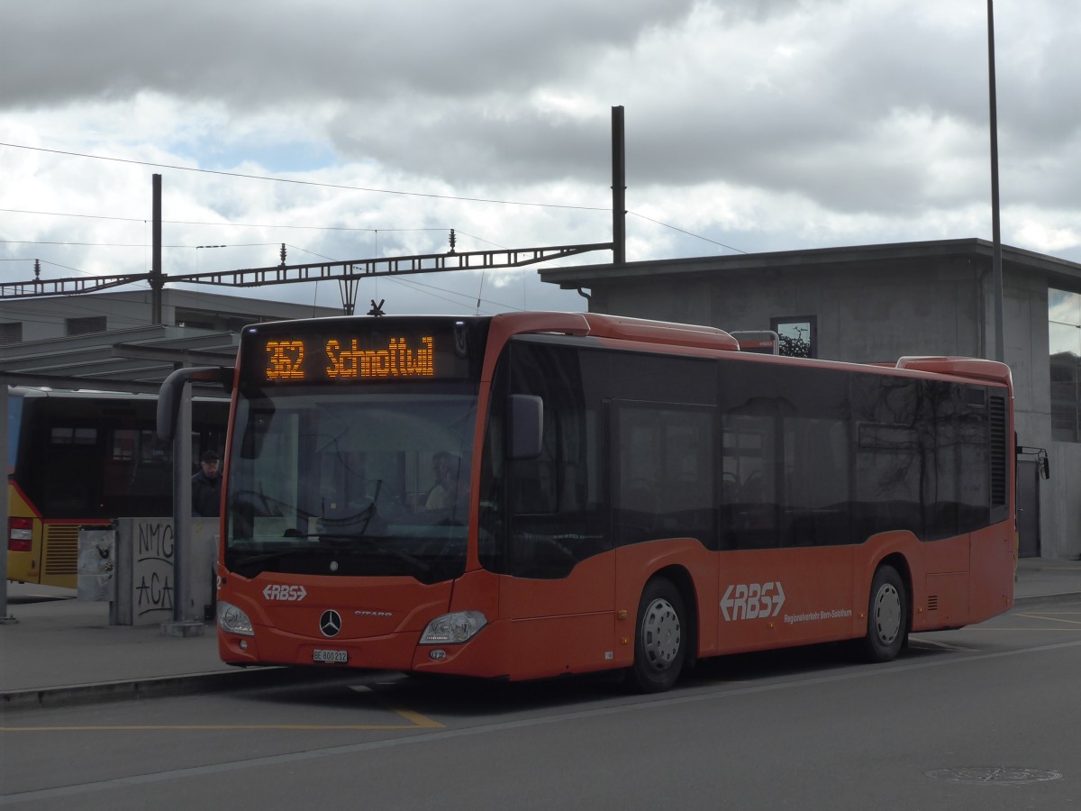 (158'939) - RBS Worblaufen - Nr. 212/BE 800'212 - Mercedes am 2. Mrz 2015 beim Bahnhof Lyss