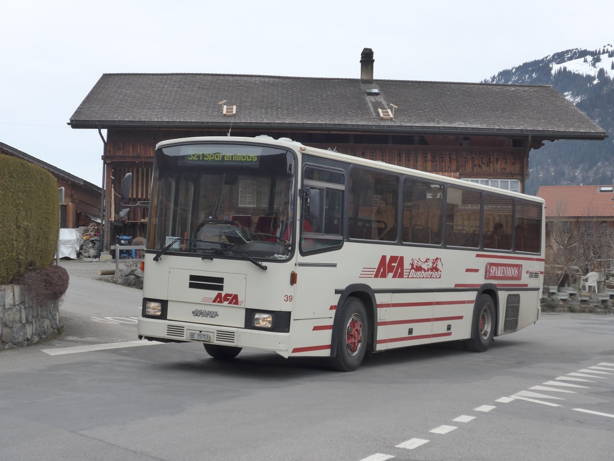 (159'189) - AFA Adelboden - Nr. 39/BE 25'753 - NAW/R&J (ex Nr. 18; ex Autopostale, Mendrisio Nr. 38; ex Piotti, Balerna Nr. 38; ex AAGI Interlaken Nr. 38; ex Schmocker, Beatenberg Nr. 3) am 16. Mrz 2015 in Zweisimmen, Obegg