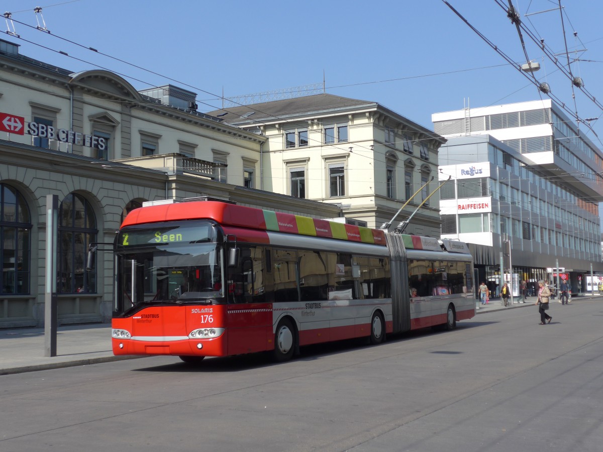 (159'426) - SW Winterthur - Nr. 176 - Solaris Gelenktrolleybus am 19. Mrz 2015 beim Hauptbahnhof Winterthur