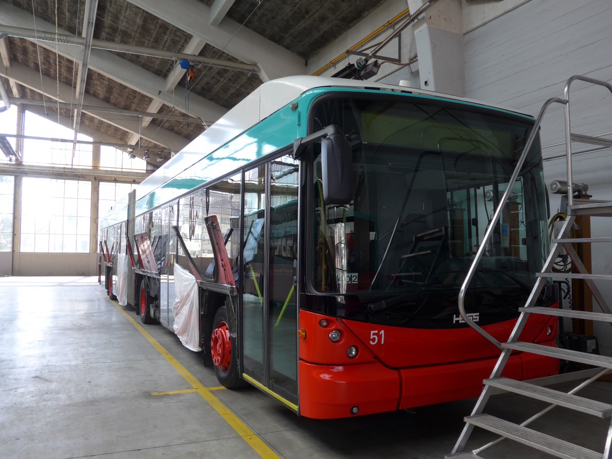 (159'502) - VB Biel - Nr. 51 - Hess/Hess Gelenktrolleybus am 28. Mrz 2015 in Biel, Depot