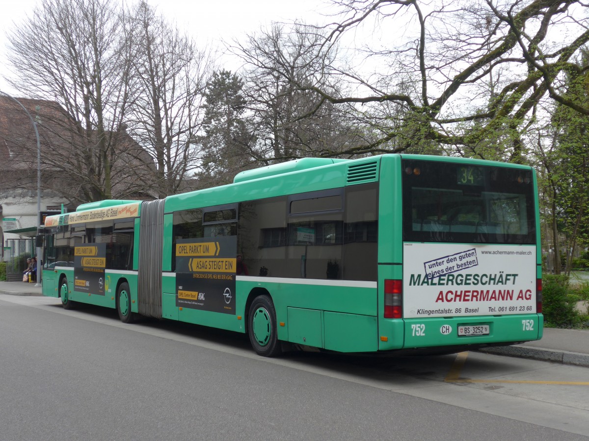 (159'703) - BVB Basel - Nr. 752/BS 3252 - MAN am 11. April 2015 beim Bahnhof Riehen