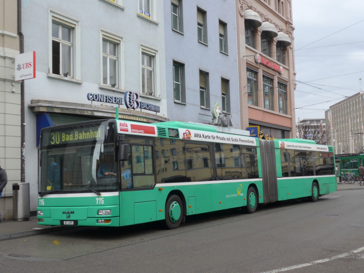 (159'714) - BVB Basel - Nr. 775/BS 3275 - MAN am 11. April 2015 beim Bahnhof Basel