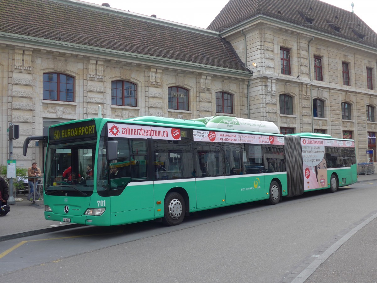(159'728) - BVB Basel - Nr. 701/BS 6660 - Mercedes am 11. April 2015 beim Bahnhof Basel