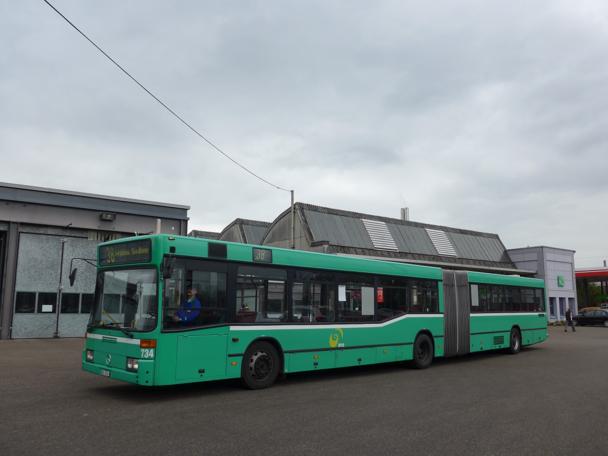 (159'753) - BVB Basel - Nr. 734/BS 3234 - Mercedes (ex VAG Freiburg/D Nr. 933) am 11. April 2015 in Basel, Garage Rankstrasse