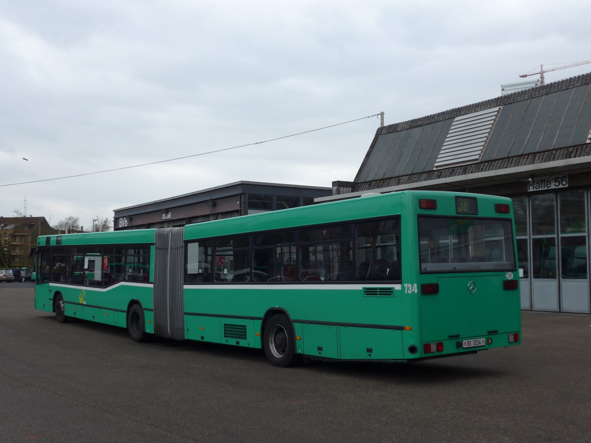 (159'755) - BVB Basel - Nr. 734/BS 3234 - Mercedes (ex VAG Freiburg/D Nr. 933) am 11. April 2015 in Basel, Garage Rankhof