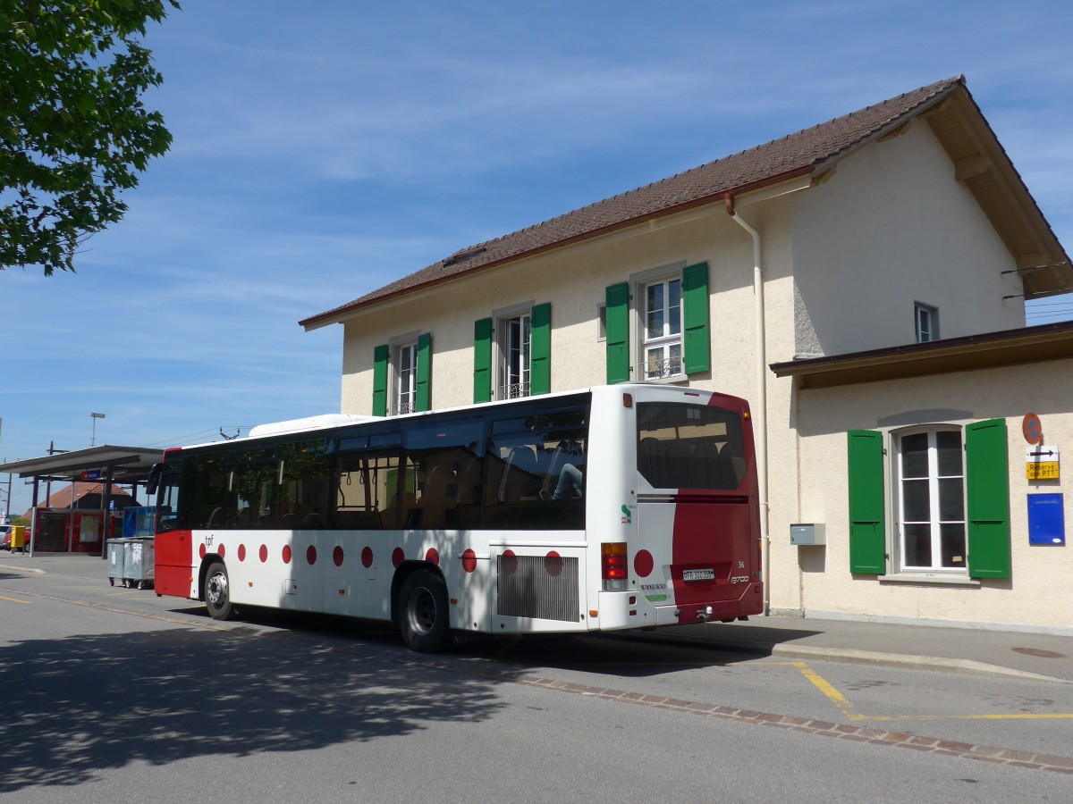 (161'263) - TPF Fribourg - Nr. 36/FR 300'358 - Volvo am 28. Mai 2015 beim Bahnhof Avenches