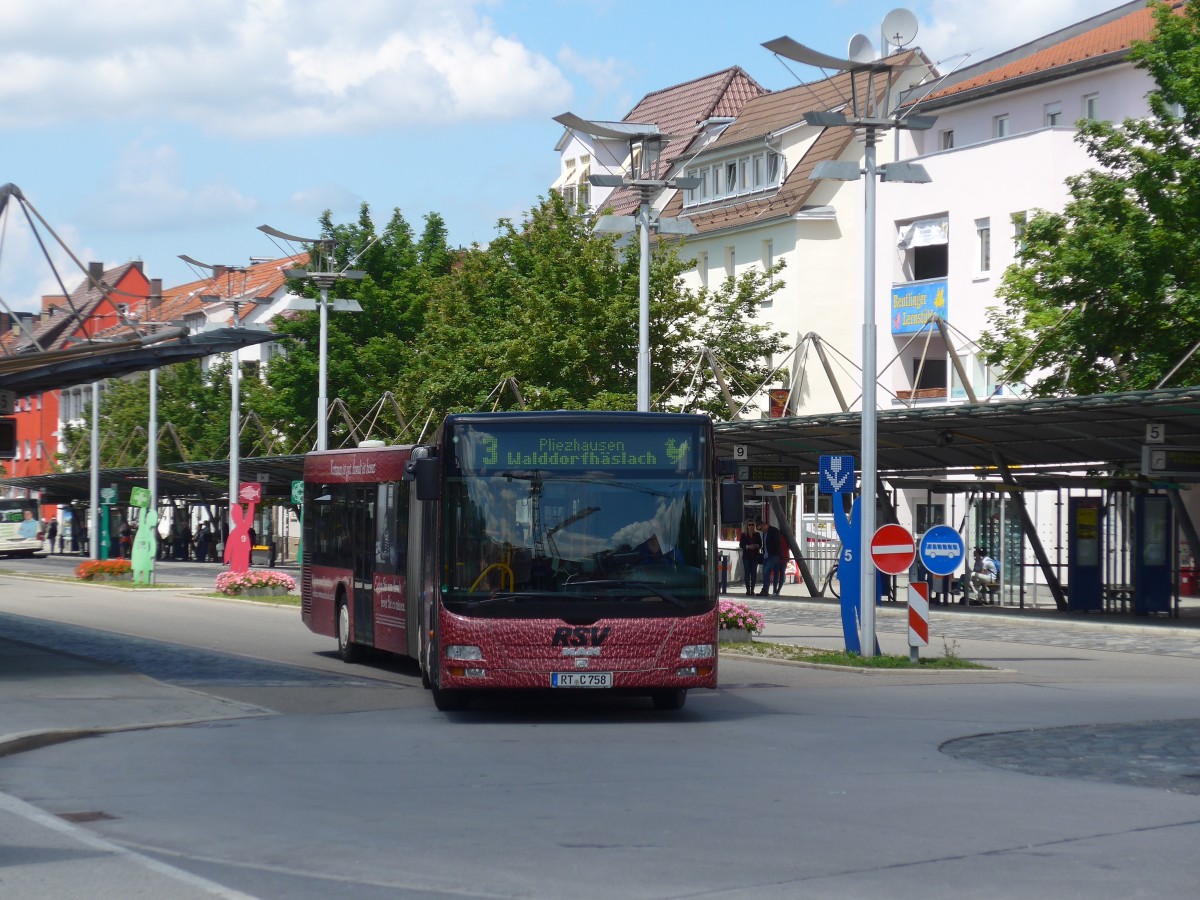 (162'501) - Kurz, Pliezhausen - RT-C 758 - MAN am 24. Juni 2015 in Reutlingen, Stadtmitte