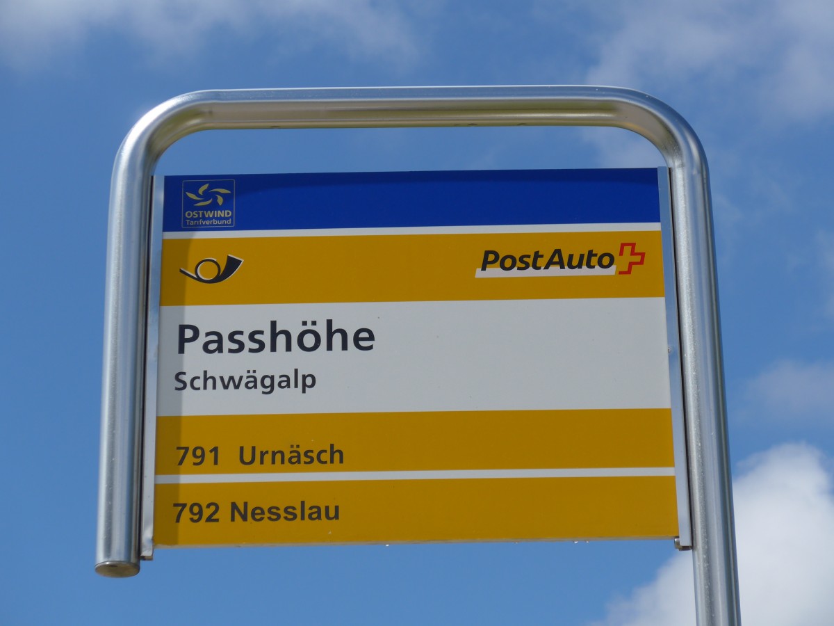 (163'260) - PostAuto-Haltestelle - Schw�galp, Passh�he - am 2. August 2015