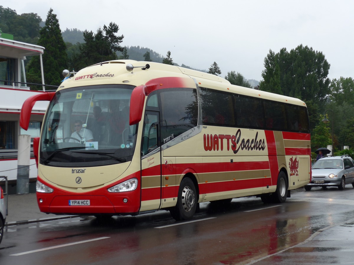 (163'479) - Aus England: Watts Coaches, Cardiff - YP14 HCC - Irizar am 15. August 2015 bei der Schifflndte Thun