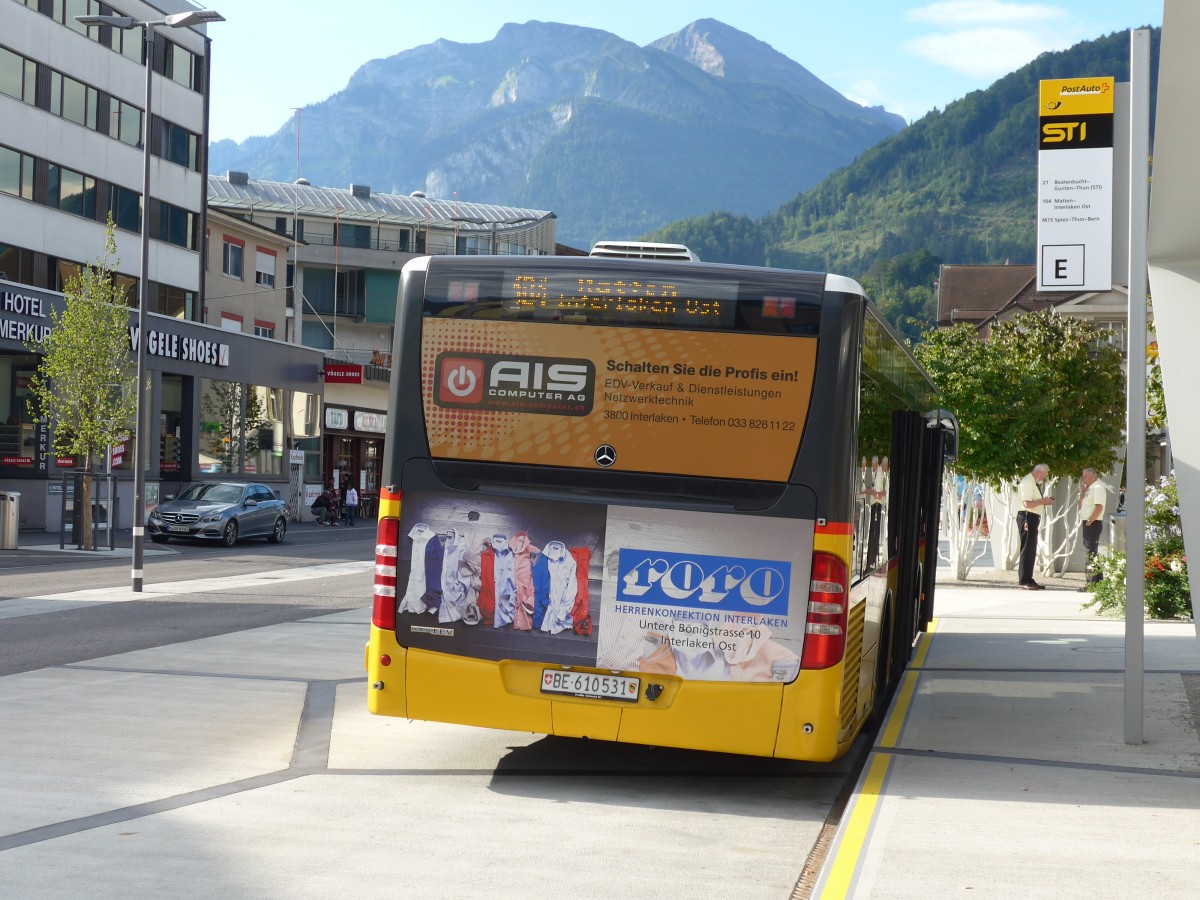 (163'740) - PostAuto Bern - BE 610'531 - Mercedes am 23. August 2015 beim Bahnhof Interlaken West