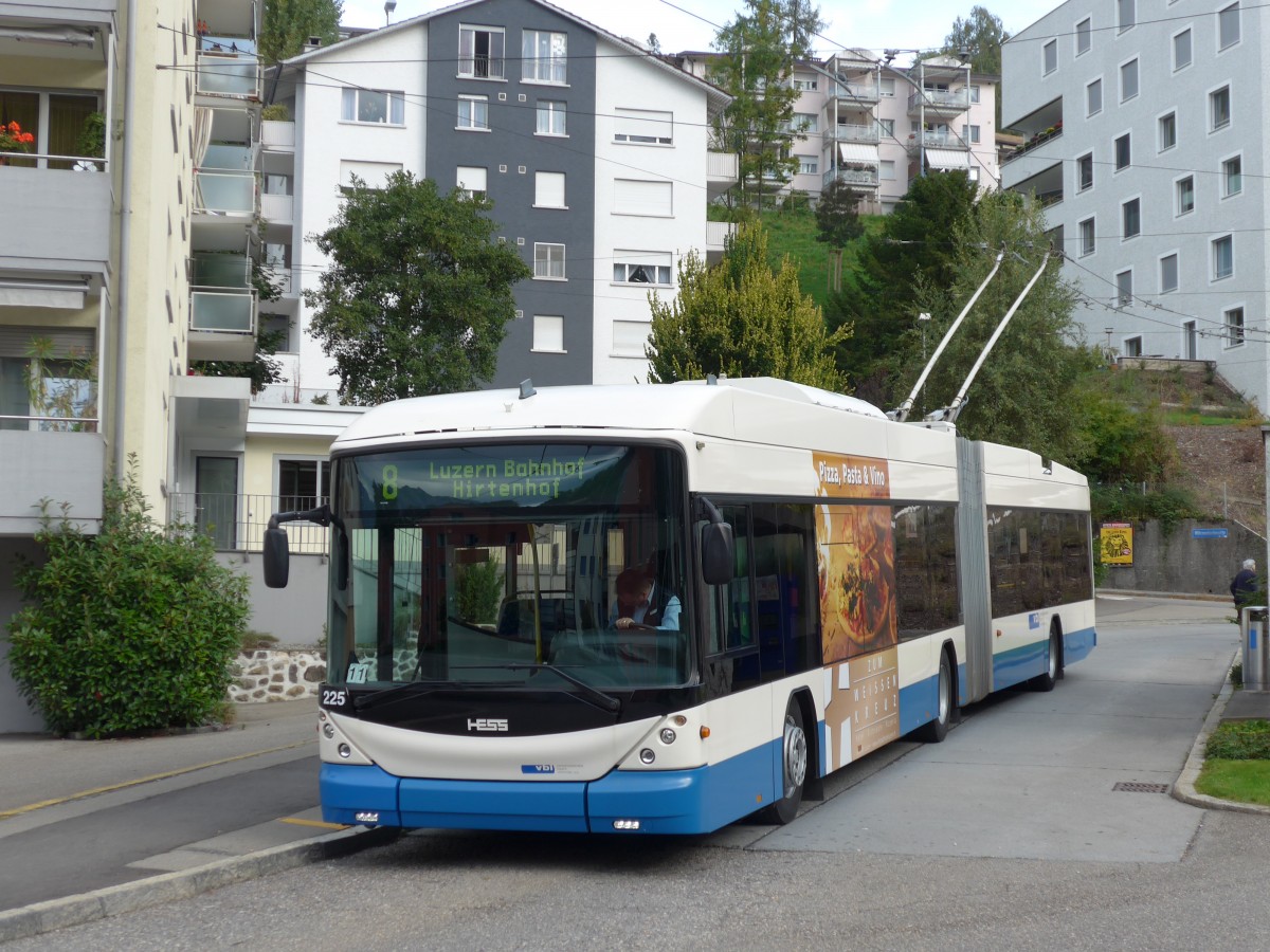 (164'866) - VBL Luzern - Nr. 225 - Hess/Hess Gelenktrolleybus am 16. September 2015 in Luzern, Wrzenbach