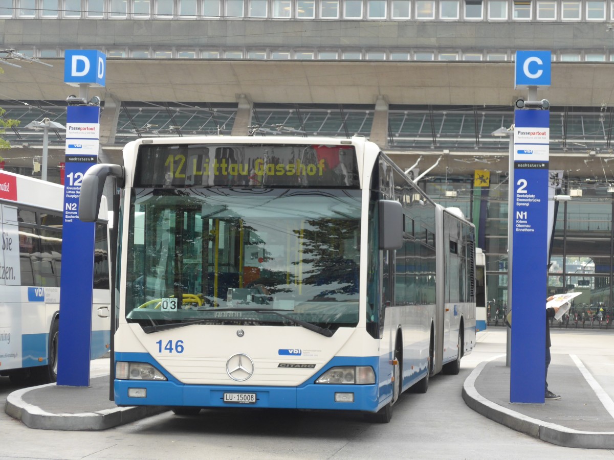 (164'882) - VBL Luzern - Nr. 146/LU 15'008 - Mercedes (ex Heggli, Kriens Nr. 708) am 16. September 2015 beim Bahnhof Luzern