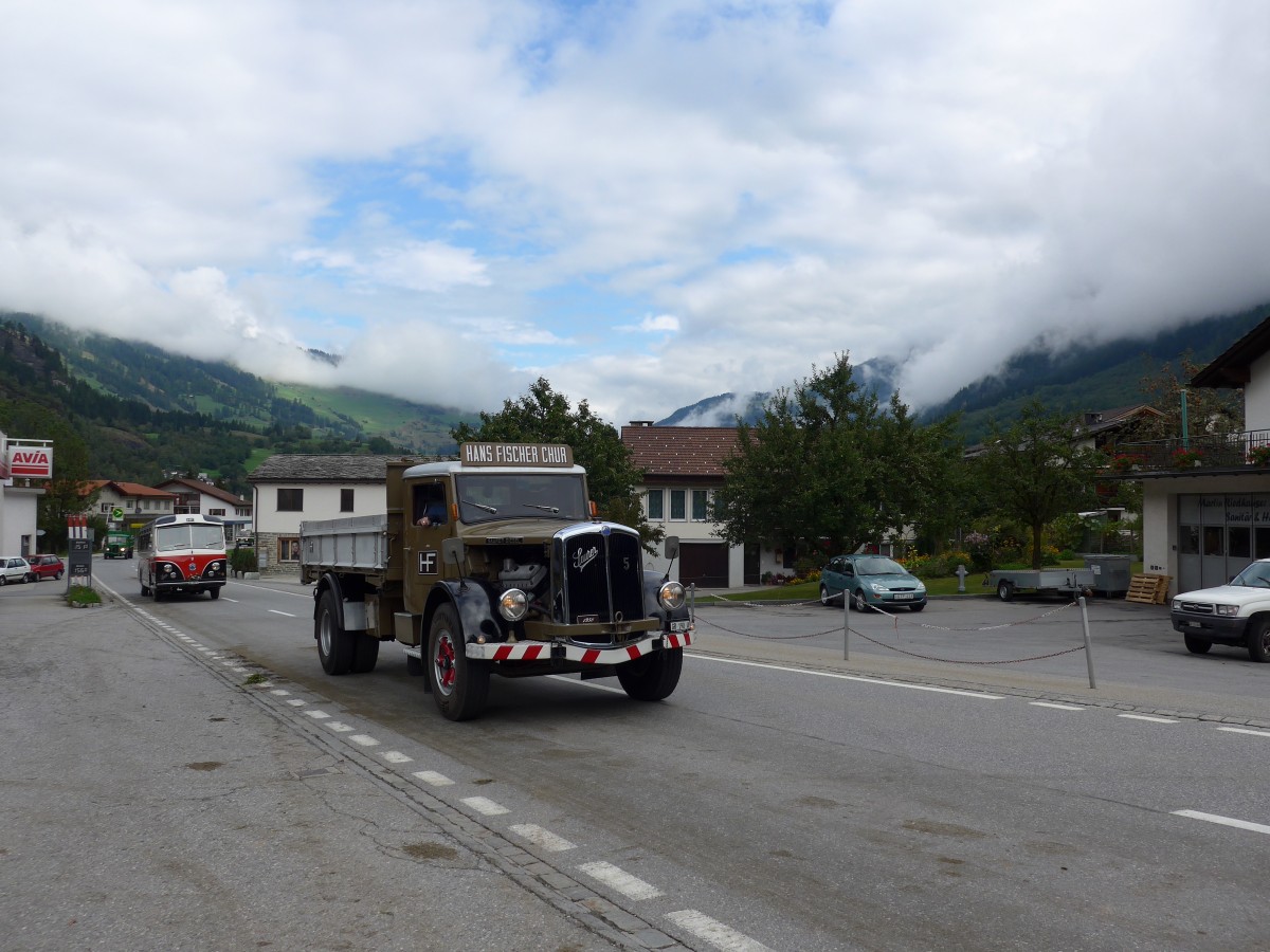 (165'264) - Fischer, Chur - Nr. 5/GR 190 U - Saurer am 19. September 2015 in Andeer, Tgavugl
