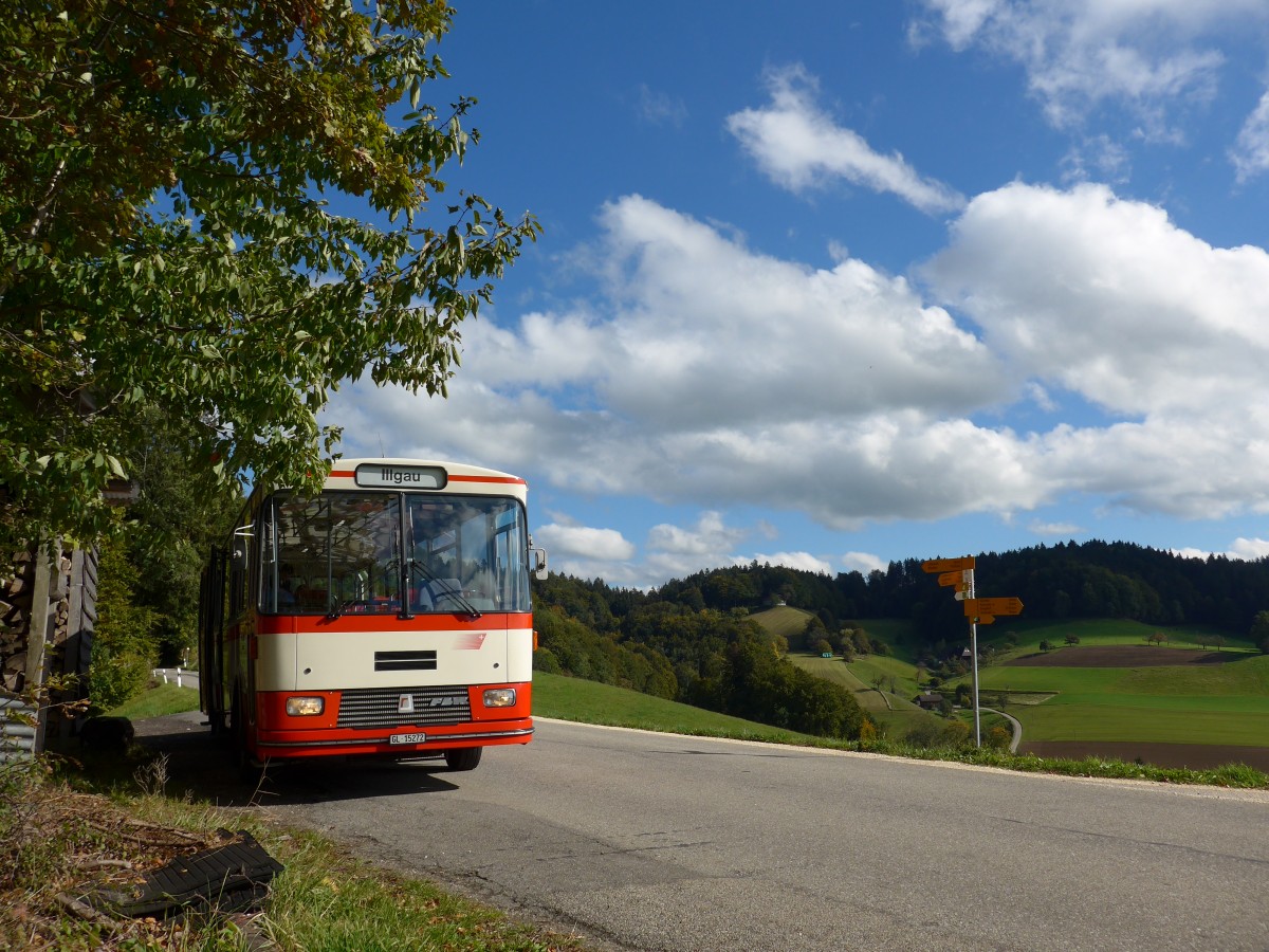 (166'015) - Frey, Opfikon - GL 15'272 - FBW/R&J (ex Tiemann, Oetwil Nr. 20; ex AAGS Schwyz Nr. 20) am 4. Oktober 2015 in Kaltacker, Diebstu