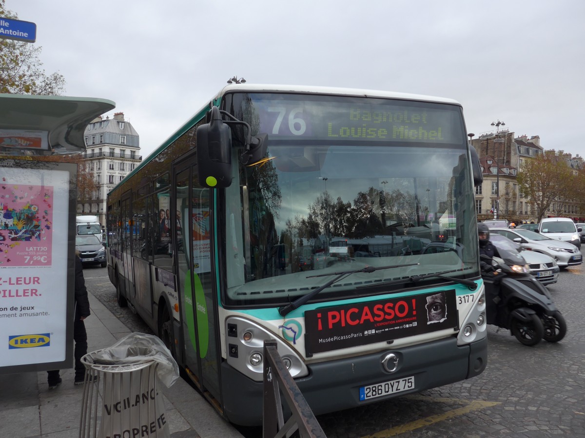 (166'775) - RATP Paris - Nr. 3177/286 QYZ 75 - Irisbus am 16. November 2015 in Paris, Bastille