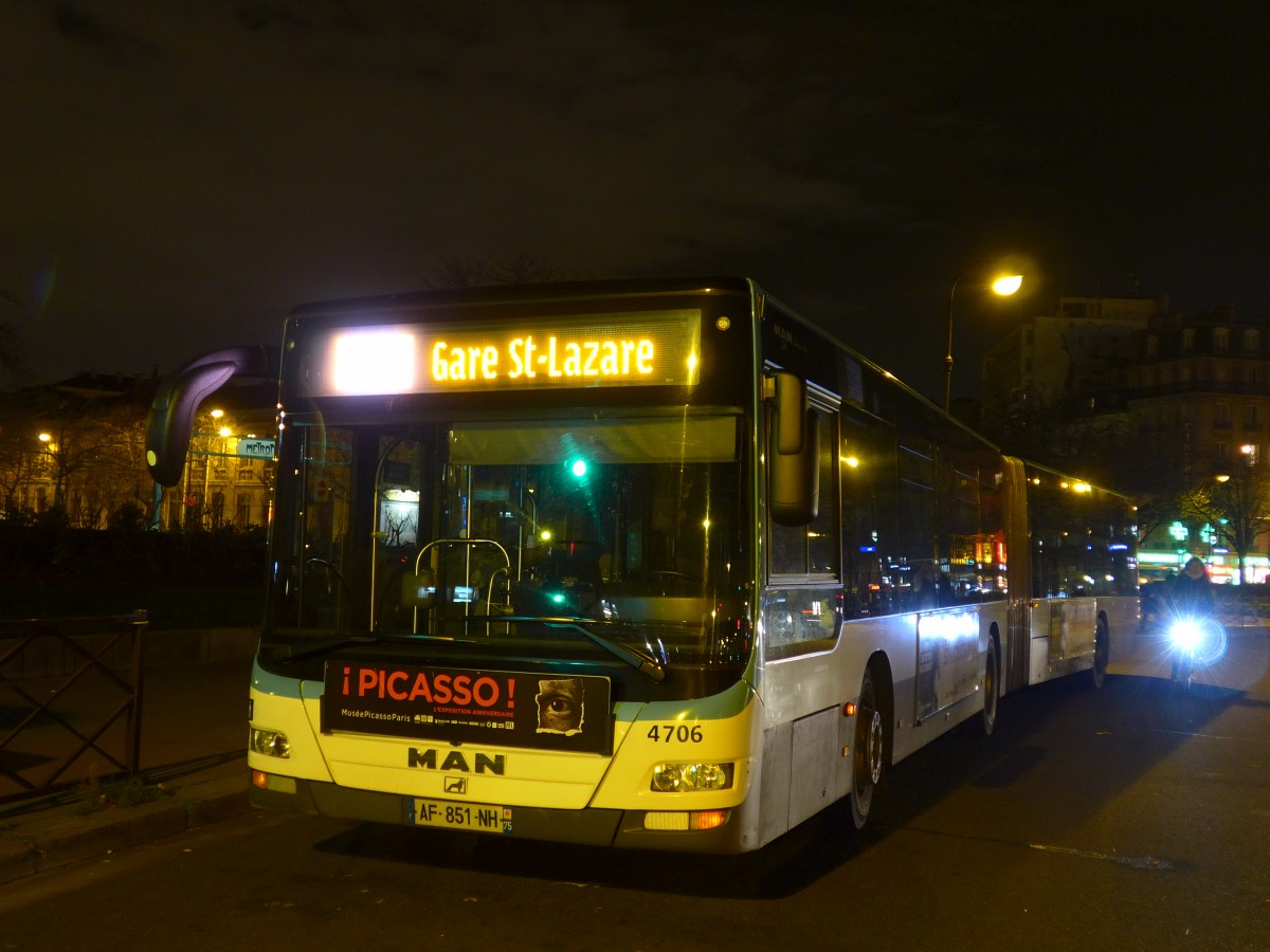 (167'052) - RATP Paris - Nr. 4706/AF 851 NH - MAN am 16. November 2015 in Paris, Nation