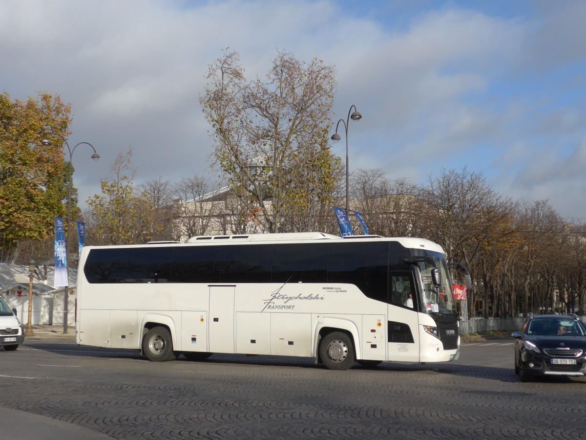 (167'351) - Aus Polen: Strychalski, Krakow - K2 JST - Scania/Higer am 18. November 2015 in Paris, Champs-Elyses