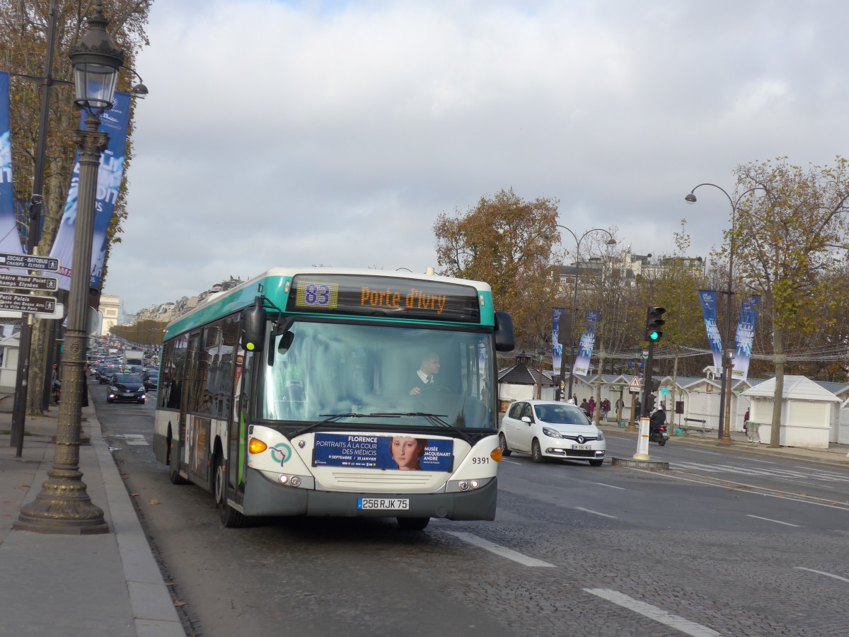 (167'354) - RATP Paris - Nr. 9391/256 RJK 75 - Scania am 18. November 2015 in Paris, Champs-Elyses