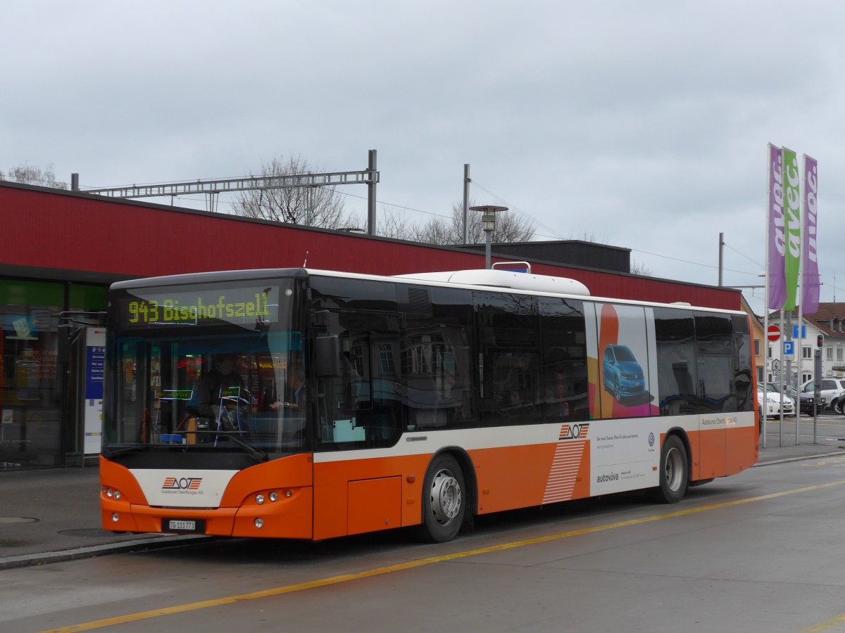 (167'529) - AOT Amriswil - Nr. 13/TG 111'773 - Neoplan am 25. November 2015 beim Bahnhof Amriswil