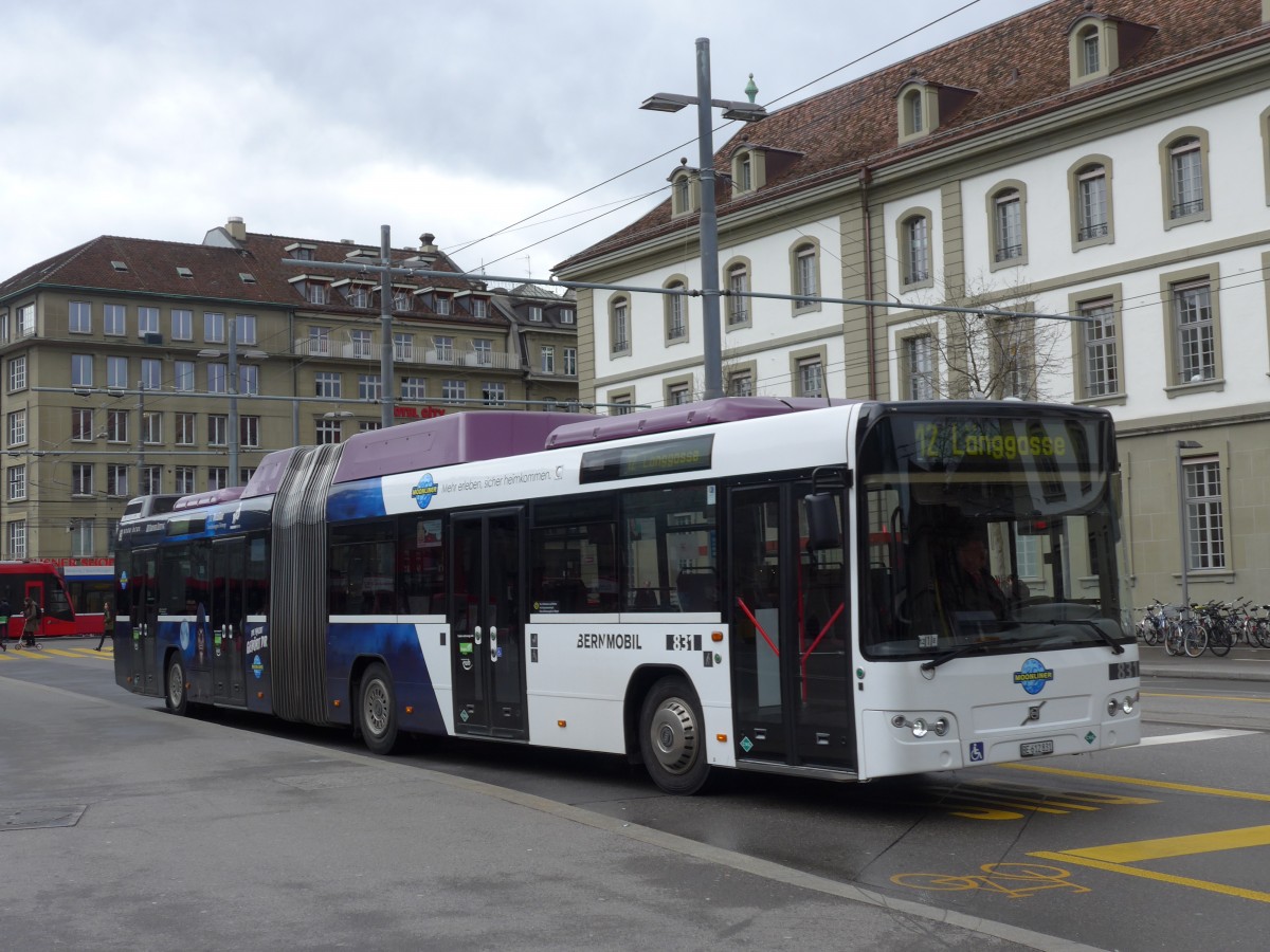 (168'468) - Bernmobil, Bern - Nr. 831/BE 612'831 - Volvo am 11. Januar 2016 beim Bahnhof Bern