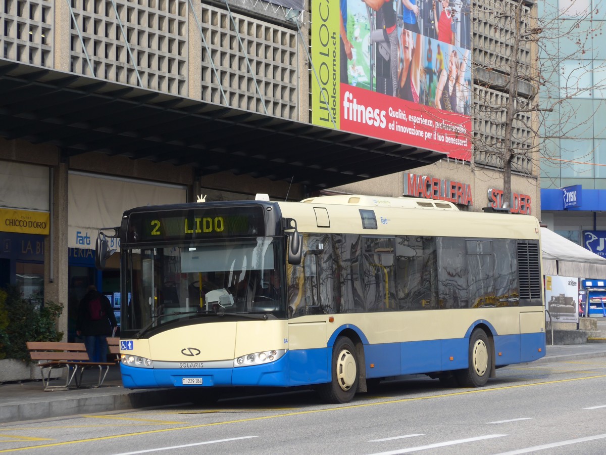 (168'623) - FART Locarno - Nr. 84/TI 229'184 - Solaris am 6. Februar 2016 beim Bahnhof Locarno