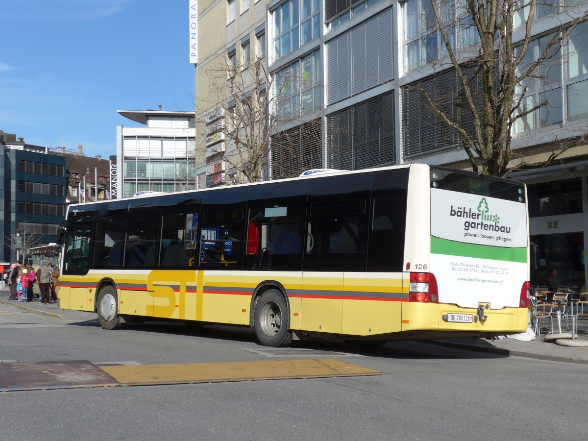 (168'840) - STI Thun - Nr. 126/BE 700'126 - MAN am 22. Februar 2016 beim Bahnhof Thun