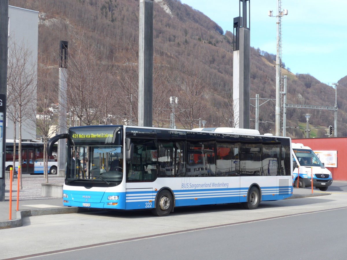 (168'994) - BSW Sargans - Nr. 322/SG 297'509 - MAN/Gppel am 27. Februar 2016 beim Bahnhof Sargans