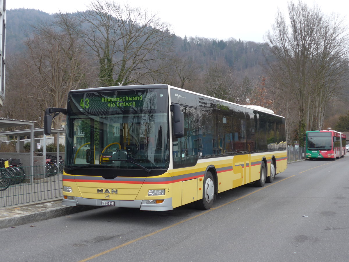 (169'225) - STI Thun - Nr. 131/BE 801'131 - MAN am 13. Mrz 2016 bei der Schifflndte Thun