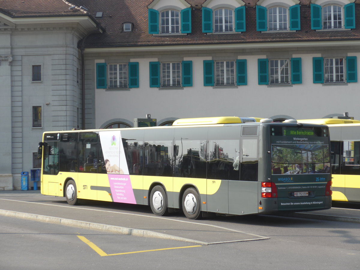 (169'346) - STI Thun - Nr. 159/BE 752'159 - MAN am 21. Mrz 2016 beim Bahnhof Thun