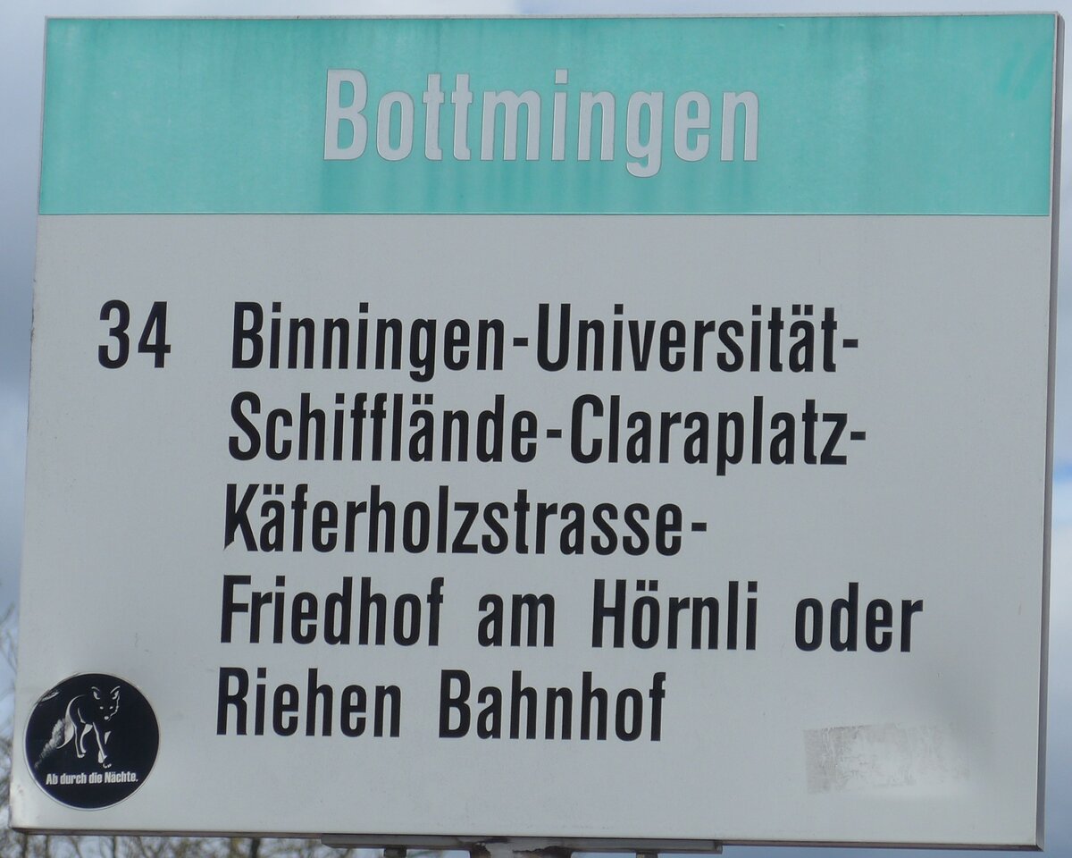 (170'108) - BVB-Haltestellenschild - Bottmingen, Schloss - am 16. April 2016