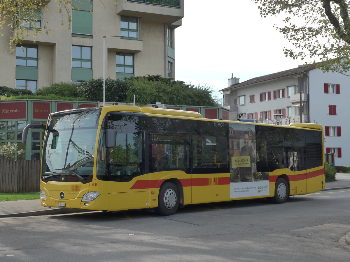 (170'263) - BLT Oberwil - Nr. 68/BL 110'142 - Mercedes am 30. April 2016 beim Bahnhof Muttenz