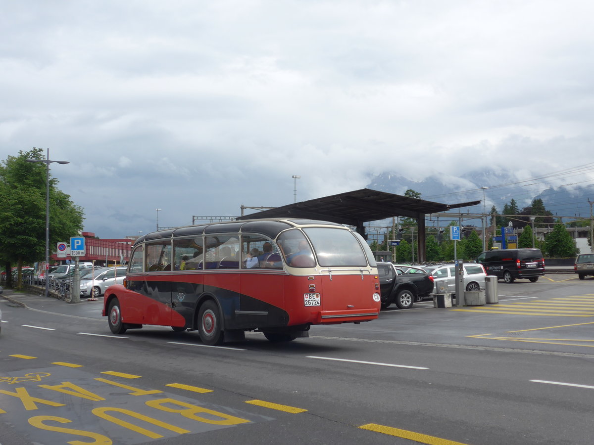 (171'758) - Gafner, Gwatt - Nr. 9/BE 26'724 - Saurer/R&J (ex ASKA Aeschi Nr. 9) am 12. Juni 2016 beim Bahnhof Thun