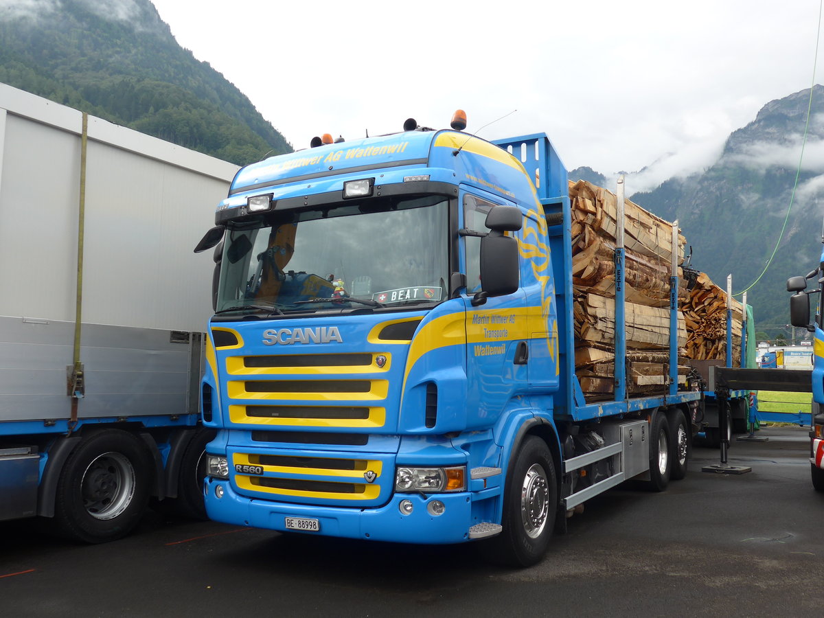 (172'319) - Wittwer, Wattenwil - BE 88'998 - Scania am 26. Juni 2016 in Interlaken, Flugplatz