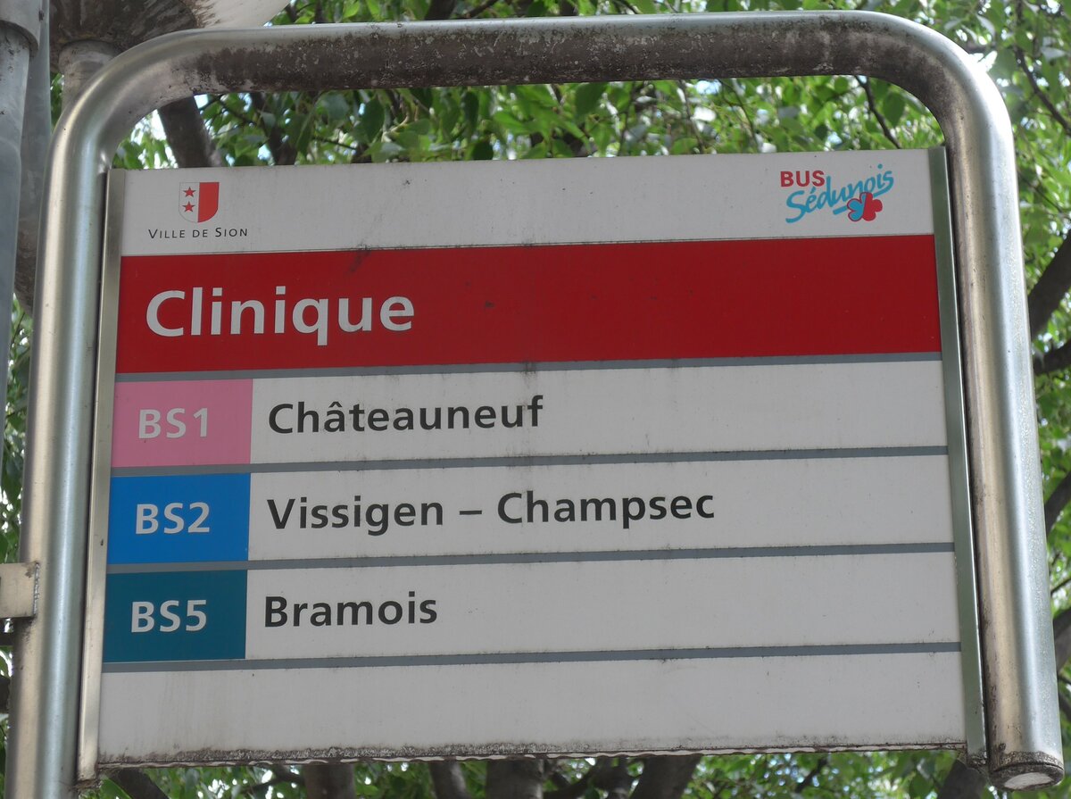 (172'550) - BUS Sdunois-Haltestellenschild - Sion, Clinique - am 26. Juni 2016