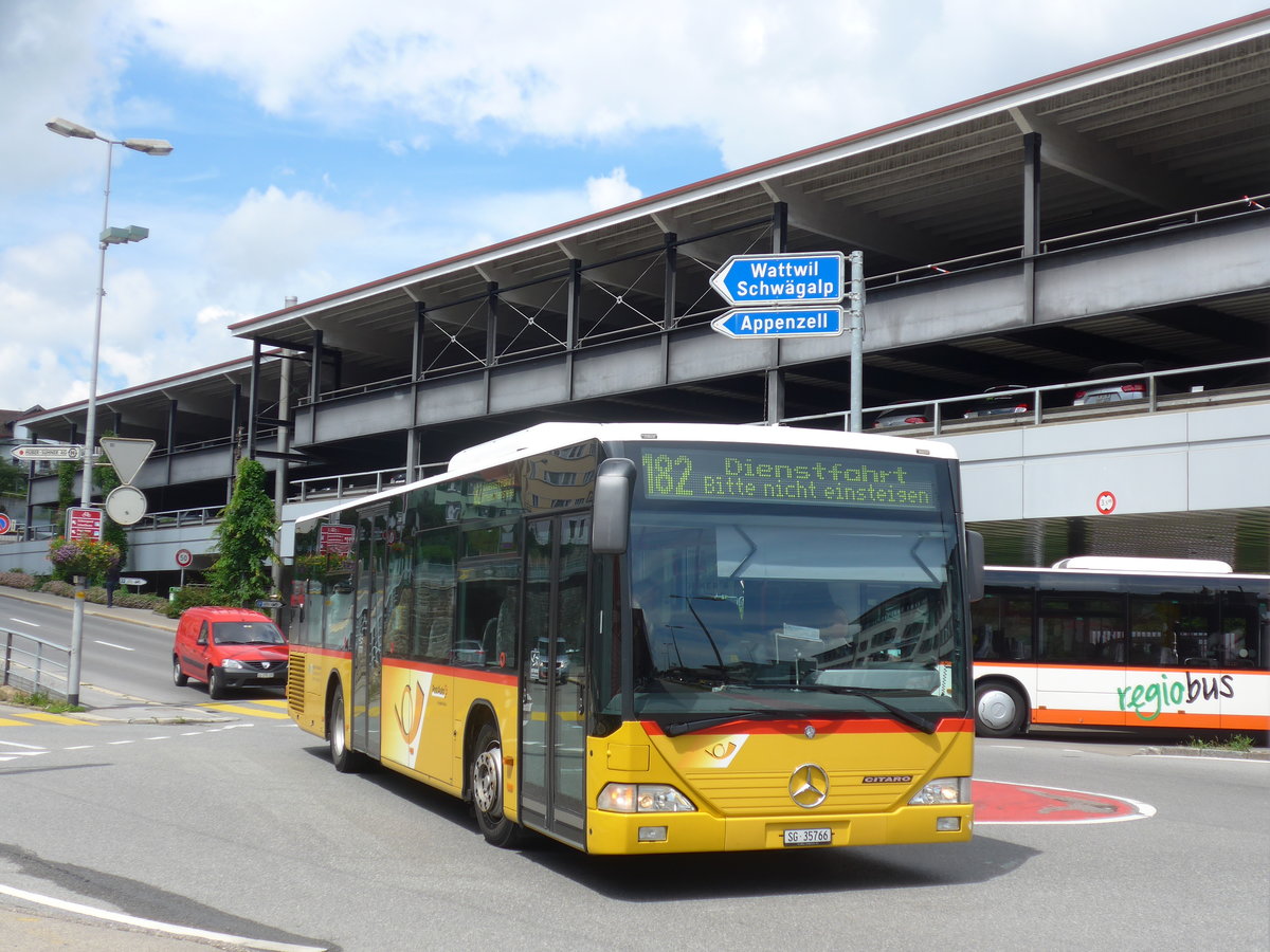 (172'581) - Postautobetriebe Unteres Toggenburg, Ltisburg - SG 35'766 - Mercedes am 27. Juni 2016 beim Bahnhof Herisau