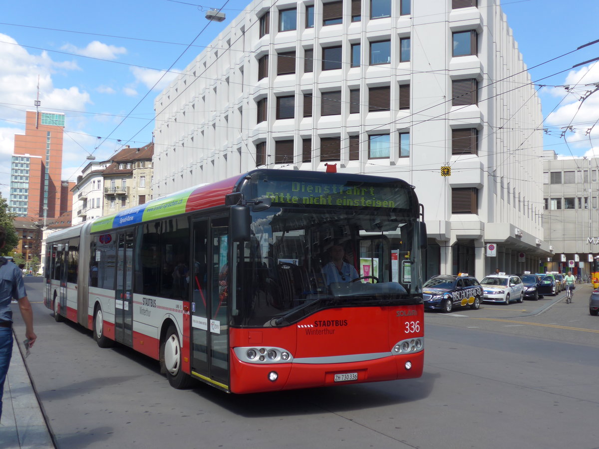 (172'692) - SW Winterthur - Nr. 336/ZH 730'336 - Solaris am 27. Juni 2016 beim Hauptbahnhof Winterthur