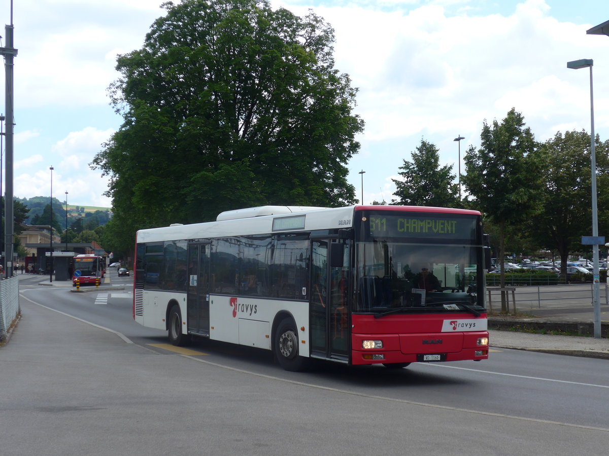 (173'045) - TRAVYS Yverdon - VD 1160 - MAN am 15. Juli 2016 beim Bahnhof Yverdon