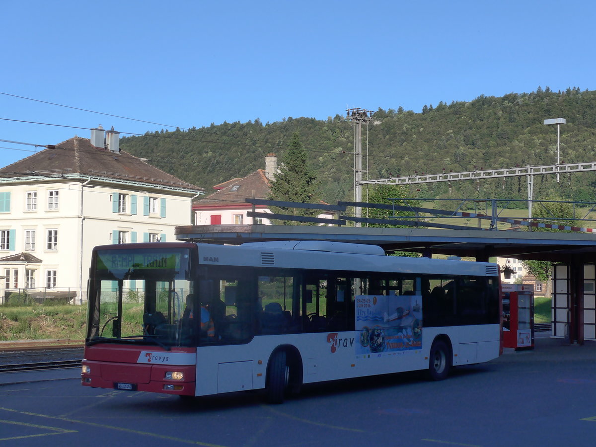 (173'068) - TRAVYS Yverdon - VD 360'489 - MAN am 16. Juli 2016 beim Bahnhof Ste-Croix