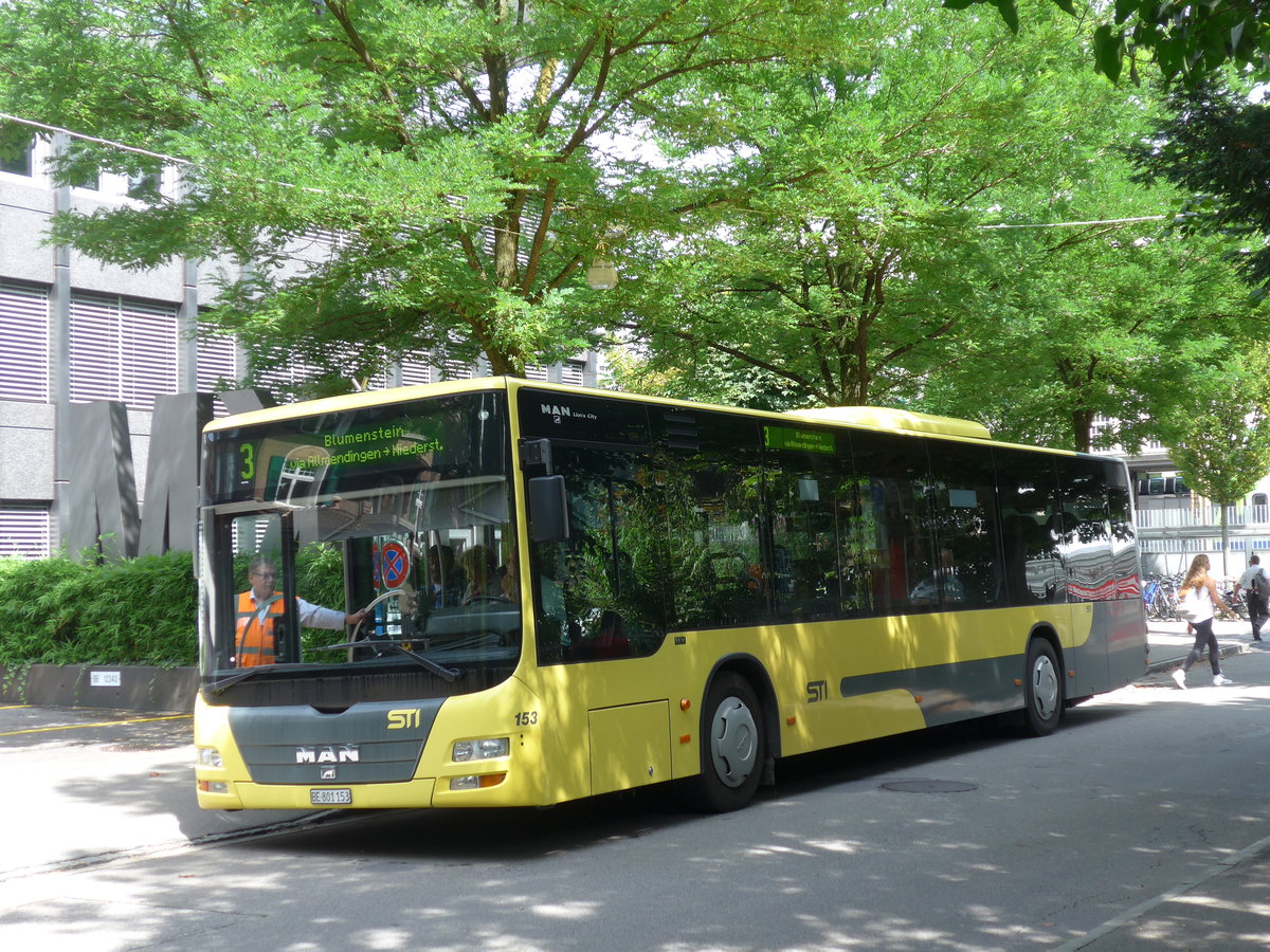 (173'921) - STI Thun - Nr. 153/BE 801'153 - MAN am 19. August 2016 beim Bahnhof Thun (prov. Haltestelle)