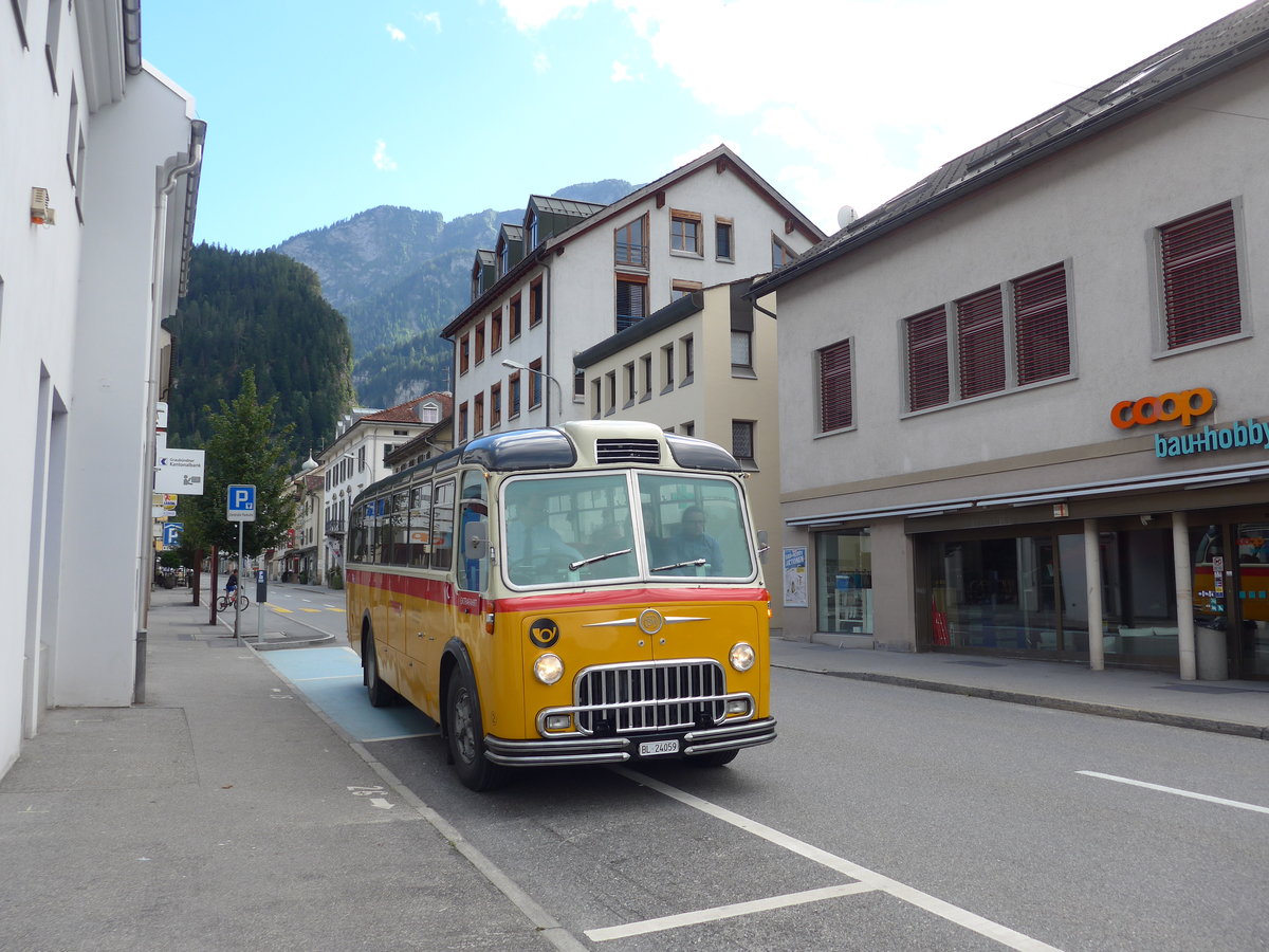 (174'248) - Tanner&Lambach, Reigoldswil - Nr. 2/BL 24'059 - FBW/R&J (ex Hunziker, Rschlikon; ex P 24'059) am 21. August 2016 in Thusis, Kantonalbank