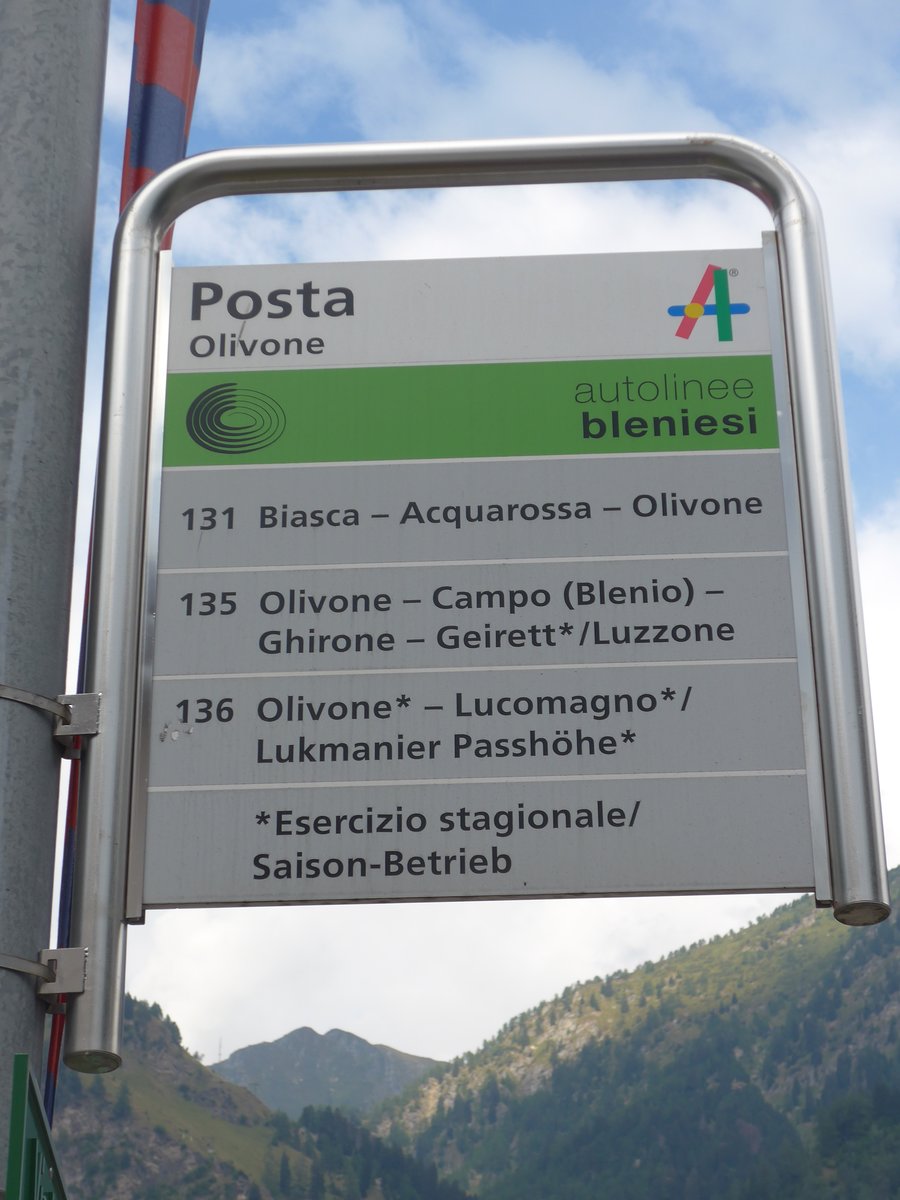 (174'833) - ABl-Haltestelle - Olivone, Posta - am 10. September 2016