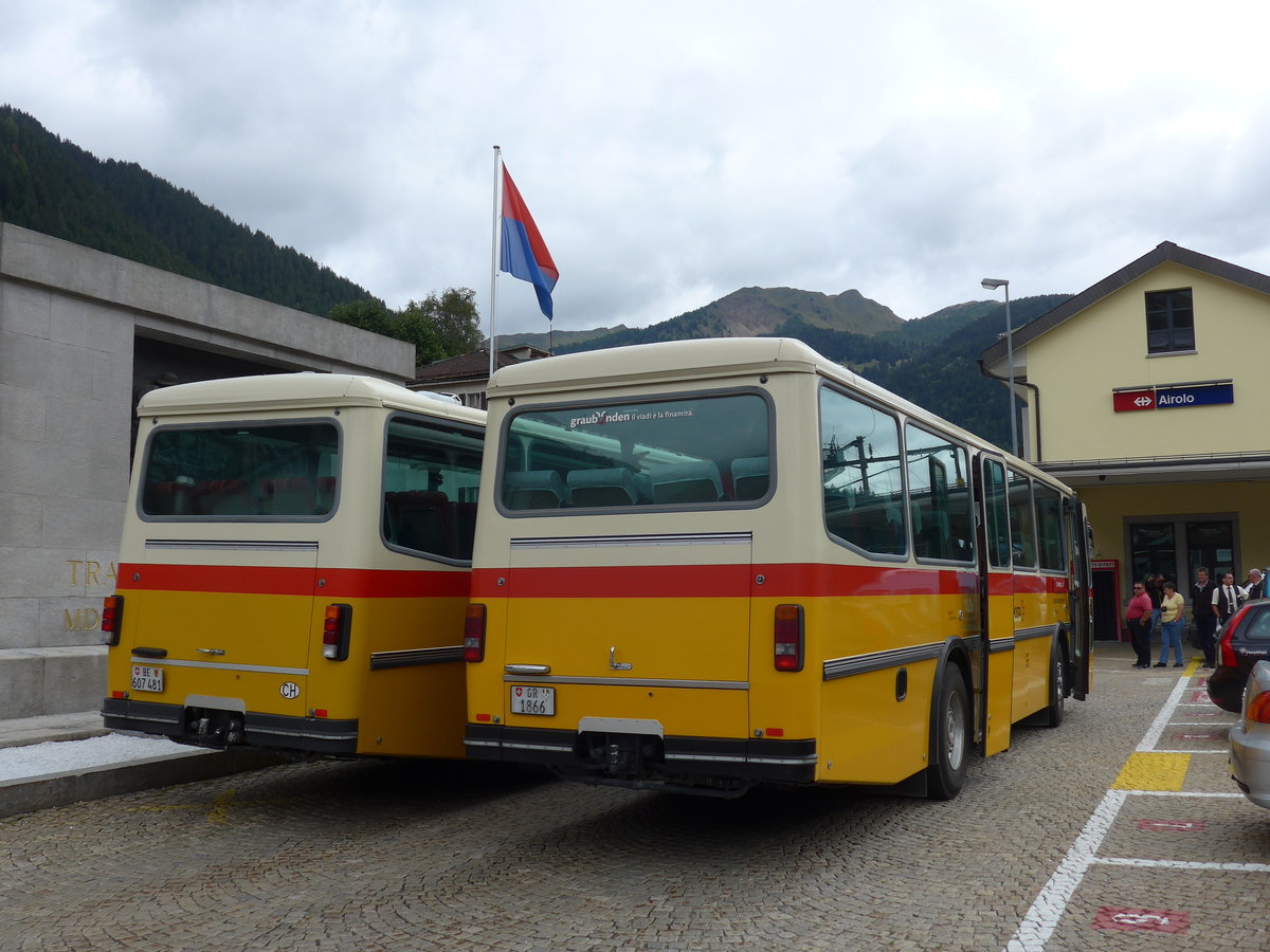 (174'980) - Mark, Andeer - GR 1866 - Saurer/R&J (ex PostAuto Graubnden; ex P 24'350) am 18. September 2016 beim Bahnhof Airolo