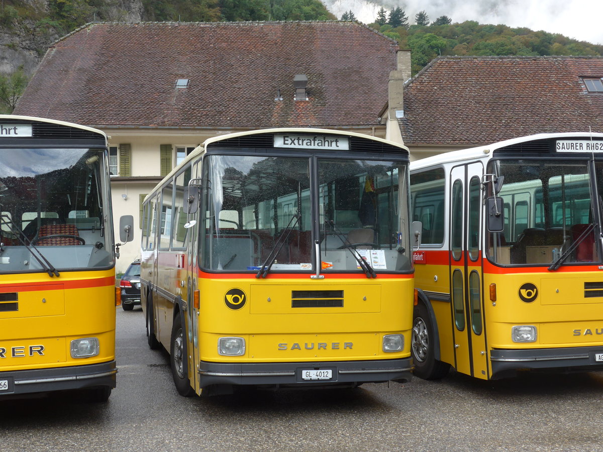 (175'314) - Schmid, Glarus - GL 4012 - Saurer/Tscher (ex Mosimann, Aesch; ex Erne, Full; ex P 24'257) am 2. Oktober 2016 in Oensingen, Bad Klus